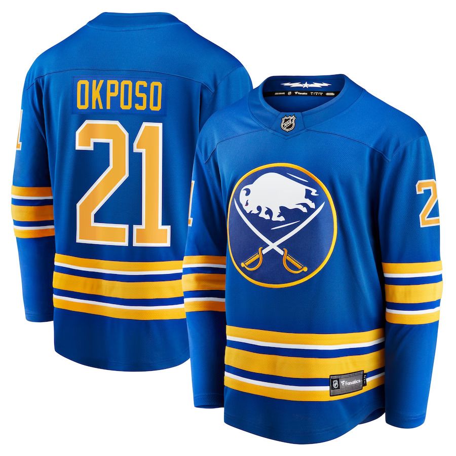 Men Buffalo Sabres 21 Kyle Okposo Fanatics Branded Royal Home Breakaway NHL Jersey